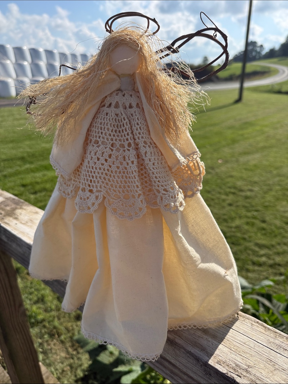Vintage handcrafted cream angel with accents on her dress